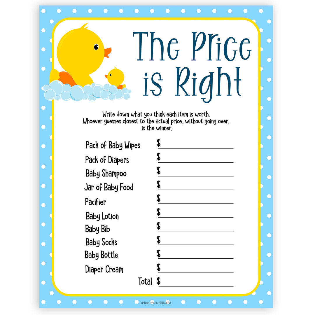 rubber ducky baby games, the price is right baby game, printable baby games, baby shower games, rubber ducky baby theme, fun baby games, popular baby games