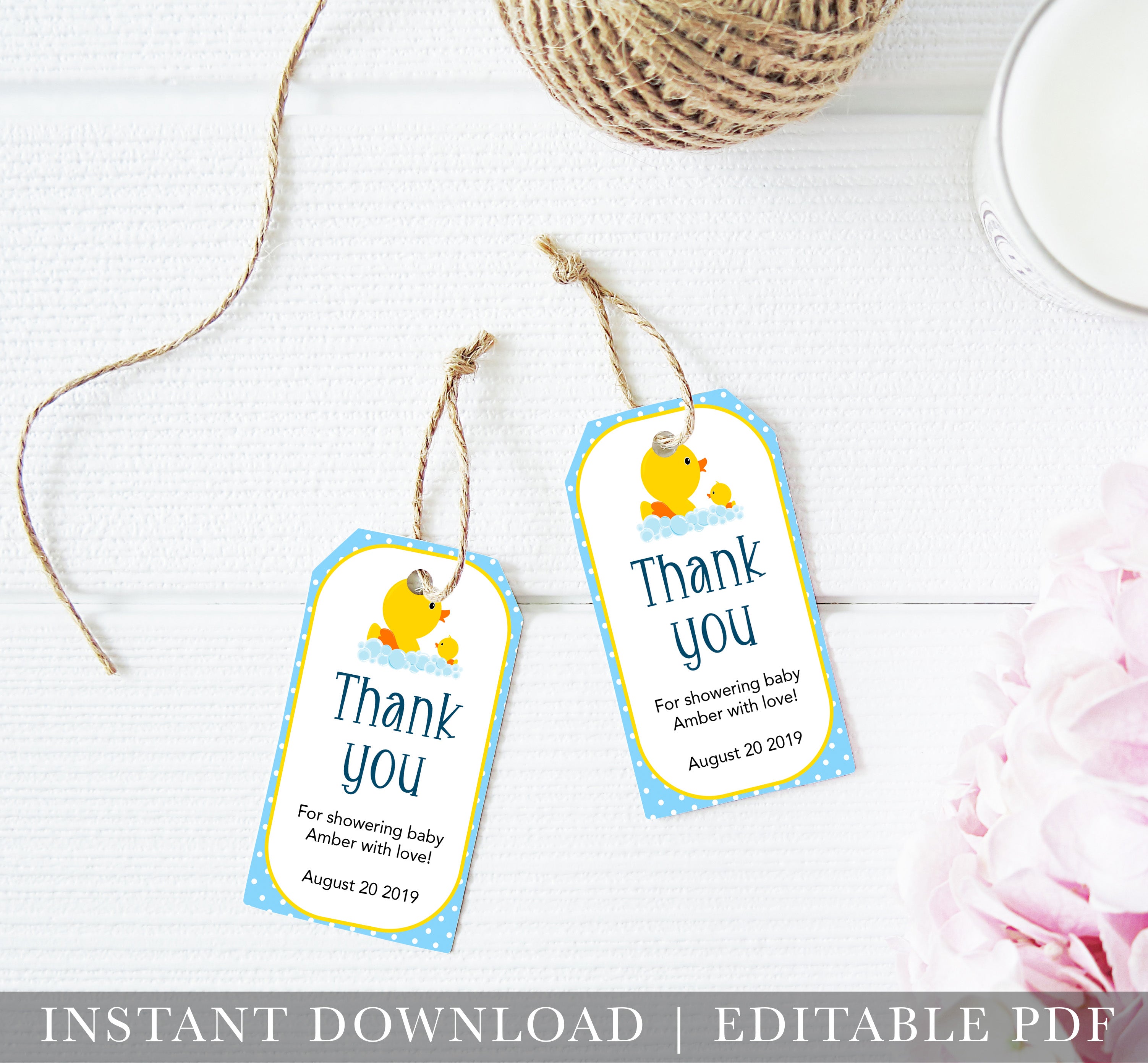 baby shower thank you tags, printable baby shower thank you tags, editable baby thank you tags