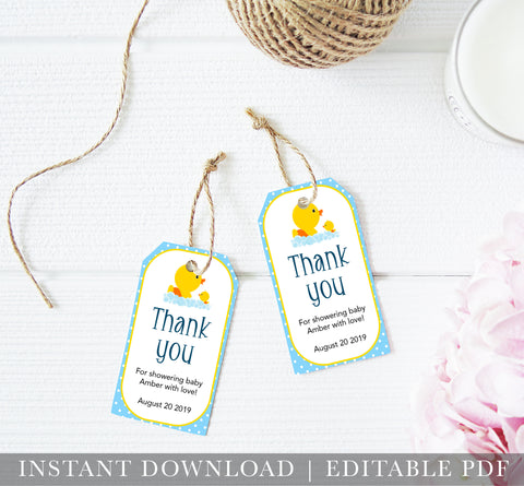 baby shower thank you tags, printable baby shower thank you tags, editable baby thank you tags