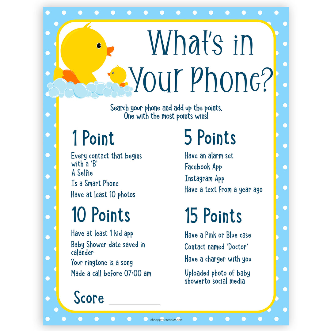 rubber ducky baby games, whats in your phone baby game, printable baby games, baby shower games, rubber ducky baby theme, fun baby games, popular baby games
