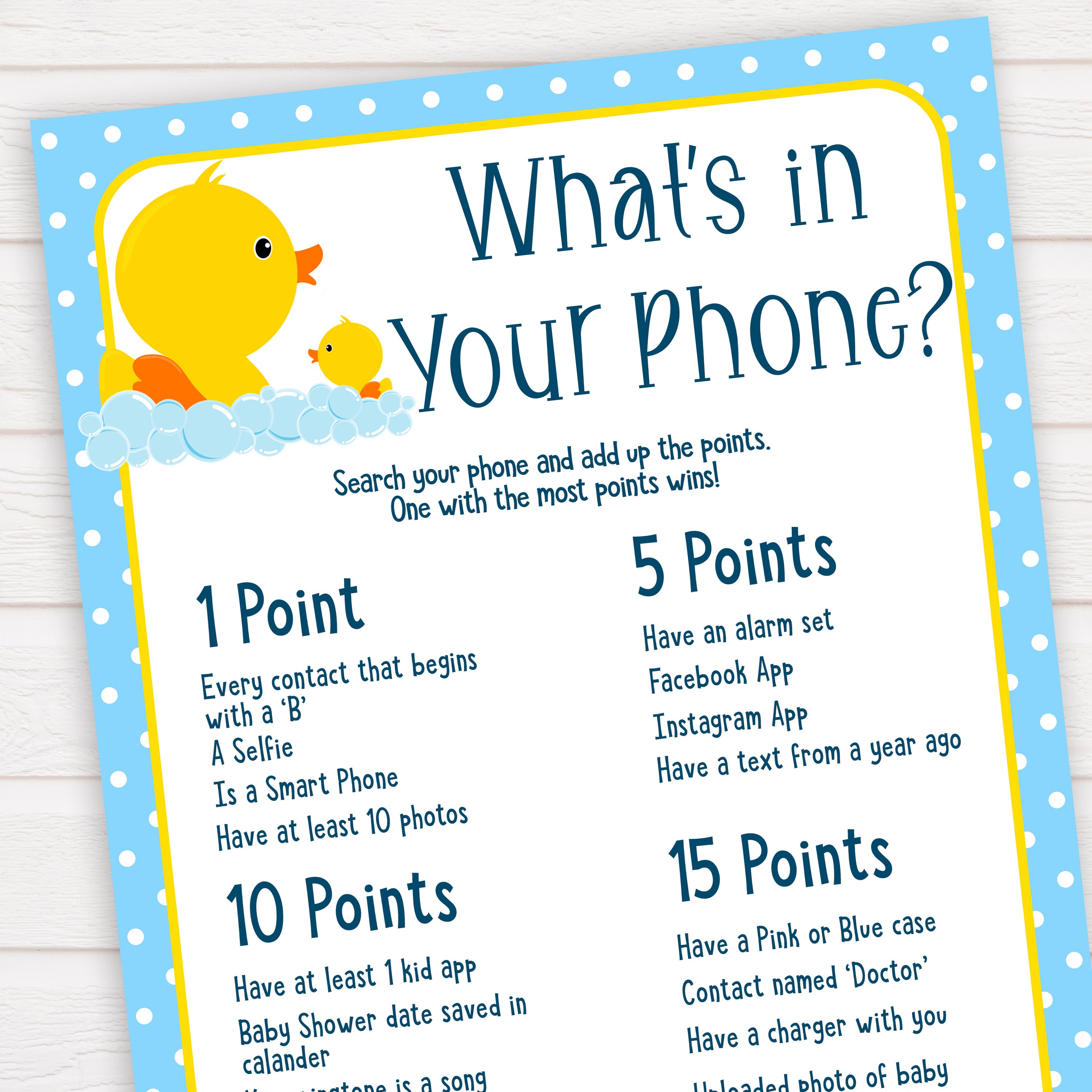 rubber ducky baby games, whats in your phone baby game, printable baby games, baby shower games, rubber ducky baby theme, fun baby games, popular baby games