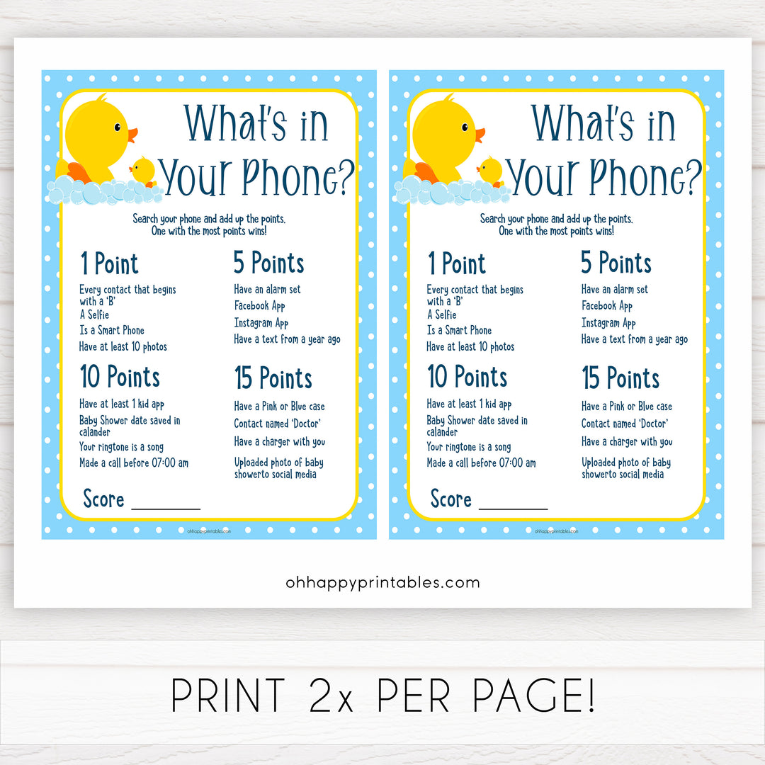 rubber ducky baby games, whats in your phone baby game, printable baby games, baby shower games, rubber ducky baby theme, fun baby games, popular baby games