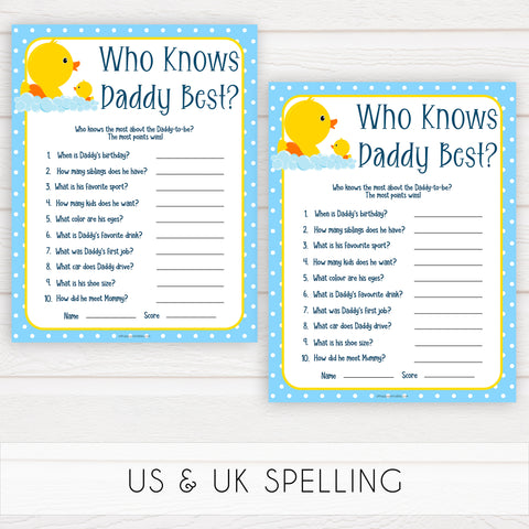 rubber ducky baby games, who knows daddy best baby game, printable baby games, baby shower games, rubber ducky baby theme, fun baby games, popular baby games