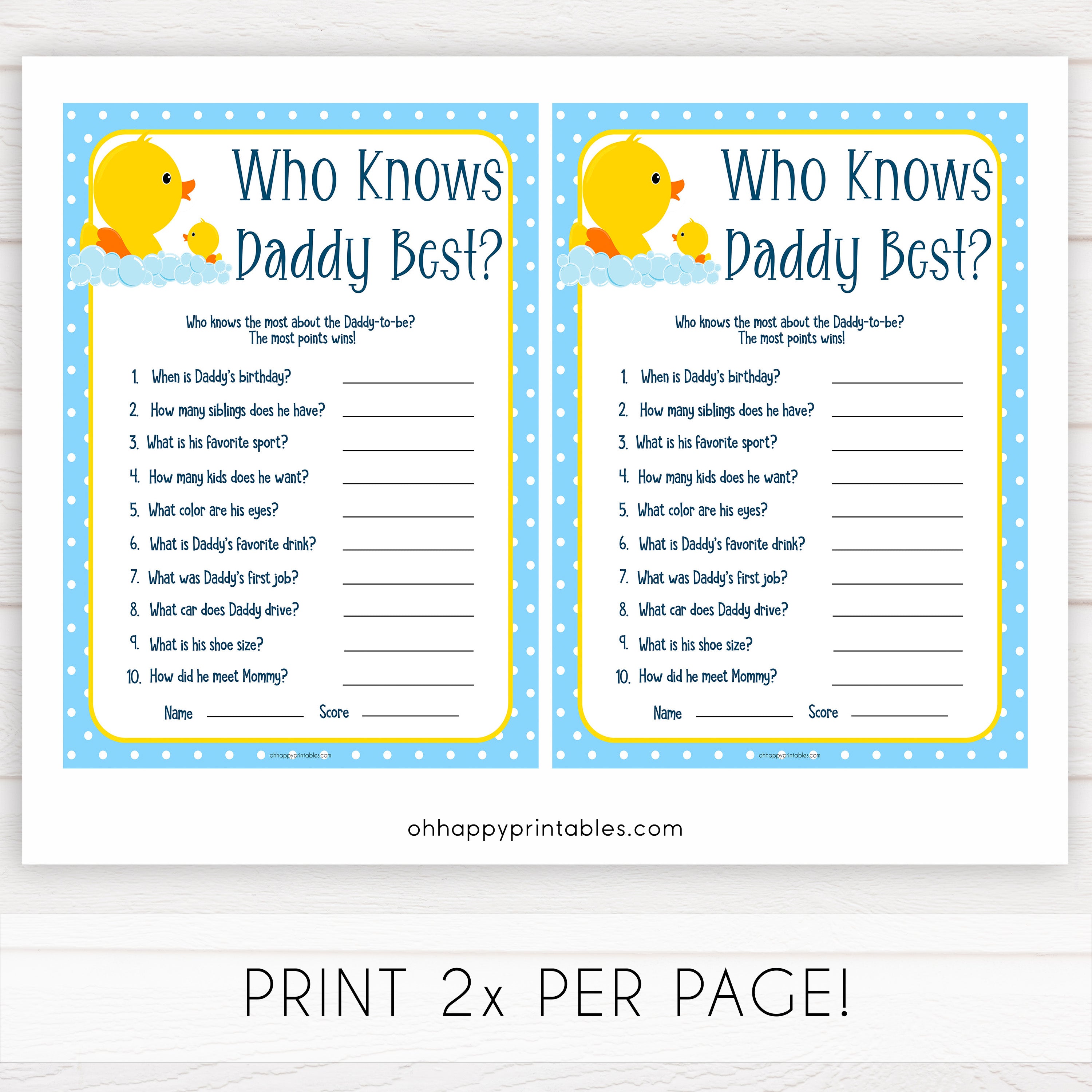 rubber ducky baby games, who knows daddy best baby game, printable baby games, baby shower games, rubber ducky baby theme, fun baby games, popular baby games
