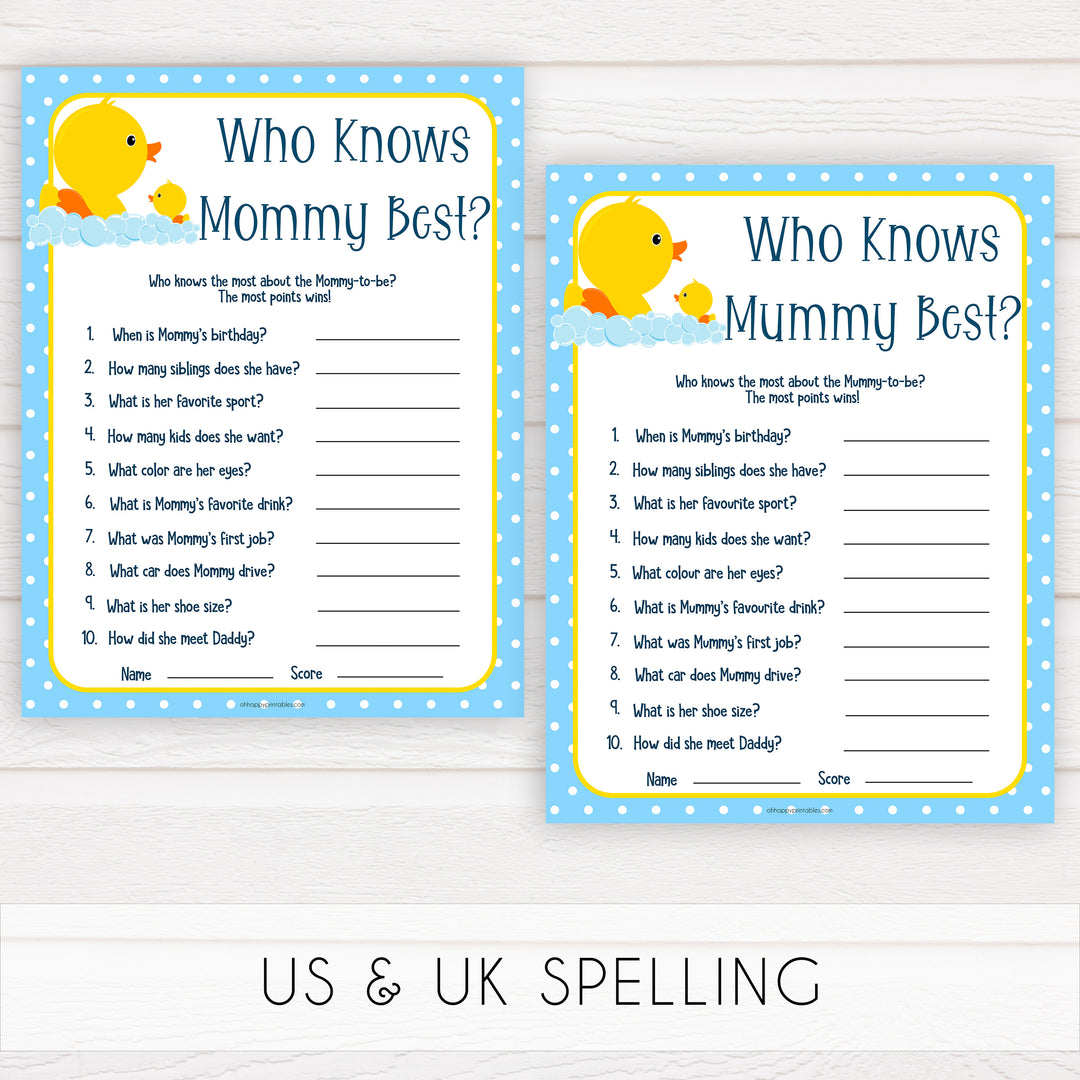 rubber ducky baby games, who knows mommy best, who knows mummy best baby game, printable baby games, baby shower games, rubber ducky baby theme, fun baby games, popular baby games
