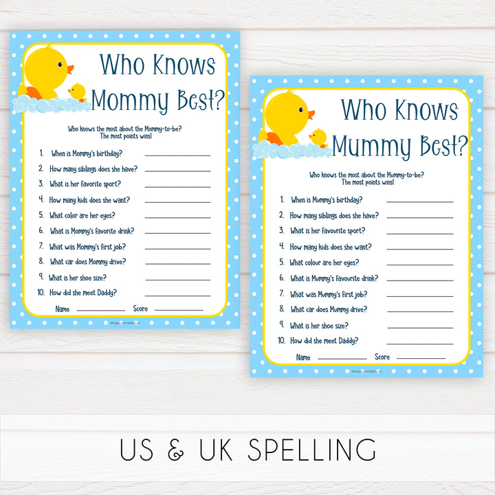 rubber ducky baby games, who knows mommy best, who knows mummy best baby game, printable baby games, baby shower games, rubber ducky baby theme, fun baby games, popular baby games