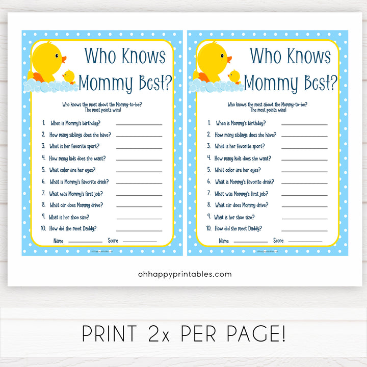 rubber ducky baby games, who knows mommy best, who knows mummy best baby game, printable baby games, baby shower games, rubber ducky baby theme, fun baby games, popular baby games