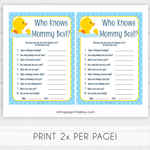 rubber ducky baby games, who knows mommy best, who knows mummy best baby game, printable baby games, baby shower games, rubber ducky baby theme, fun baby games, popular baby games