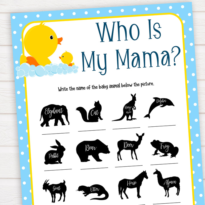 rubber ducky baby games, who is my mama baby game, printable baby games, baby shower games, rubber ducky baby theme, fun baby games, popular baby games