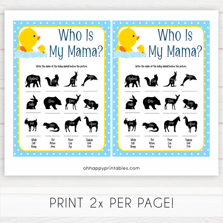 rubber ducky baby games, who is my mama baby game, printable baby games, baby shower games, rubber ducky baby theme, fun baby games, popular baby games
