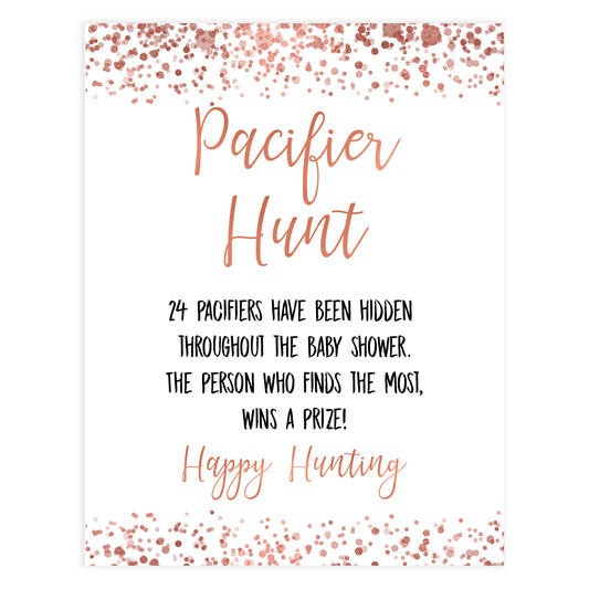 pacifier hunt game, pacifier hunt, Printable baby shower games, rose gold fun baby games, baby shower games, fun baby shower ideas, top baby shower ideas, blush baby shower, rose gold baby shower ideas