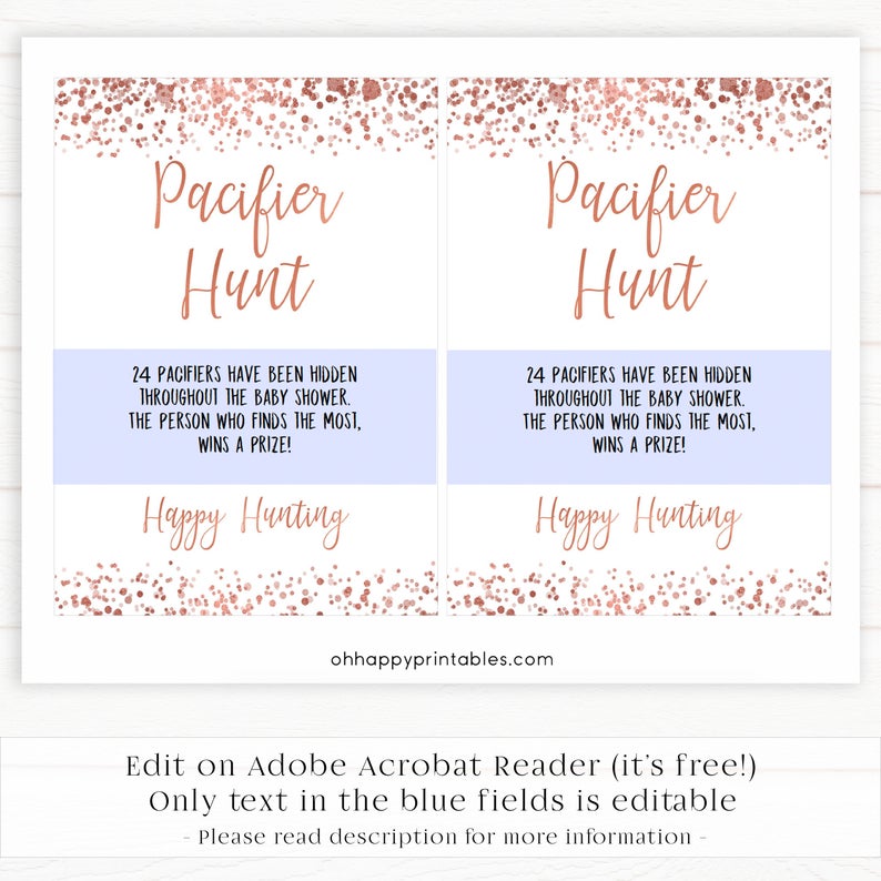 pacifier hunt game, pacifier hunt, Printable baby shower games, rose gold fun baby games, baby shower games, fun baby shower ideas, top baby shower ideas, blush baby shower, rose gold baby shower ideas