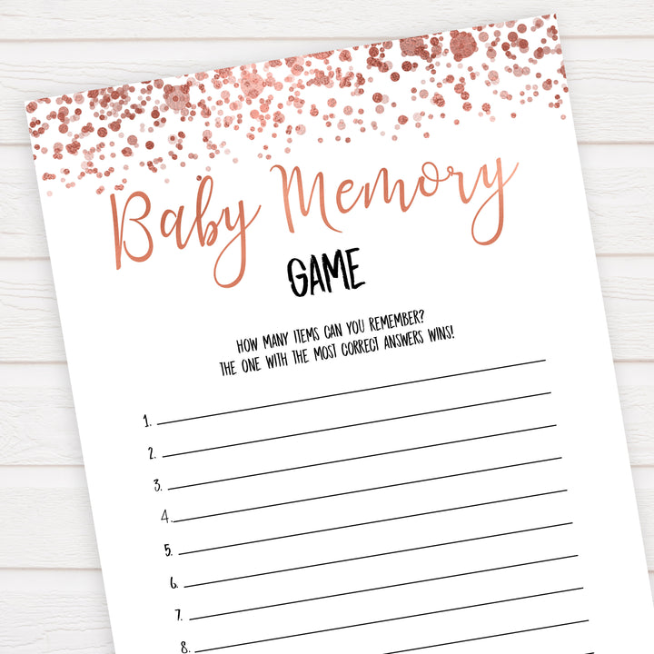 rose gold baby memory game, printable baby shower games, fun baby games, rose gold baby games, popular baby games