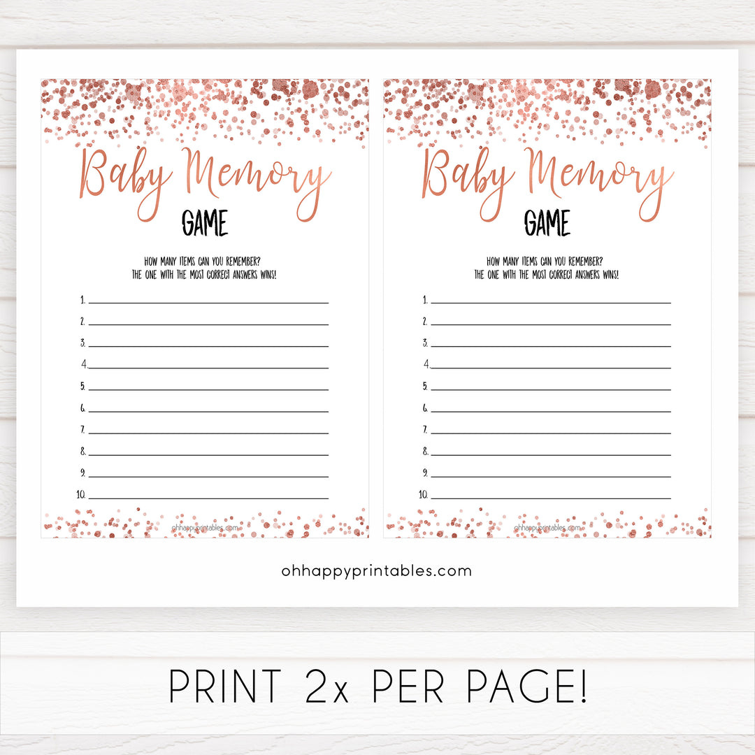 rose gold baby memory game, printable baby shower games, fun baby games, rose gold baby games, popular baby games