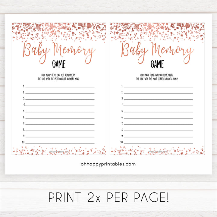 rose gold baby memory game, printable baby shower games, fun baby games, rose gold baby games, popular baby games