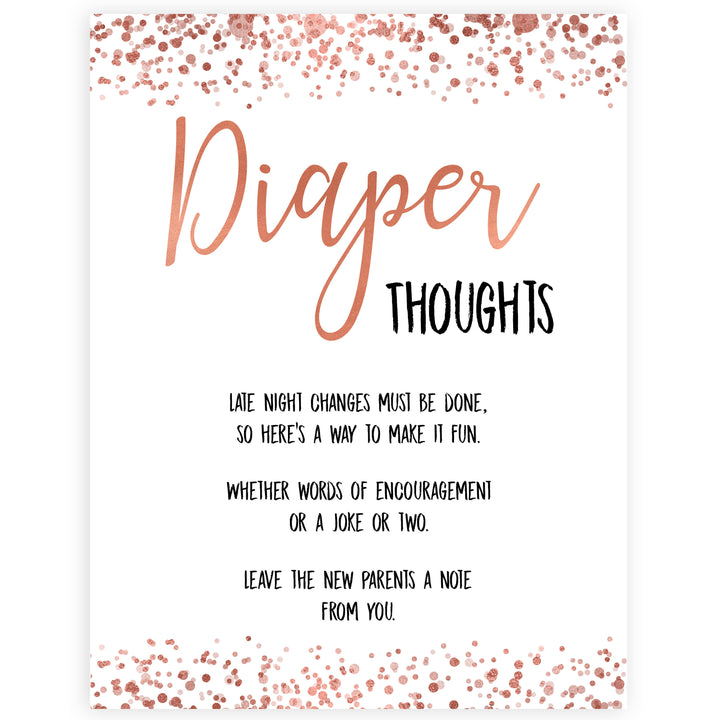 Rose gold diaper thoughts baby shower games, fun baby shower games, popular baby shower games, printable baby shower games, diaper games