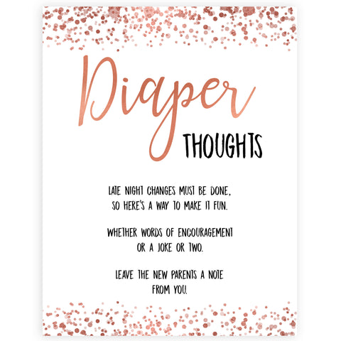Rose gold diaper thoughts baby shower games, fun baby shower games, popular baby shower games, printable baby shower games, diaper games