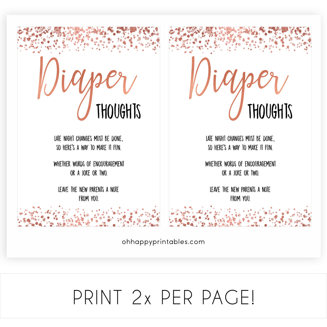 Rose gold diaper thoughts baby shower games, fun baby shower games, popular baby shower games, printable baby shower games, diaper games