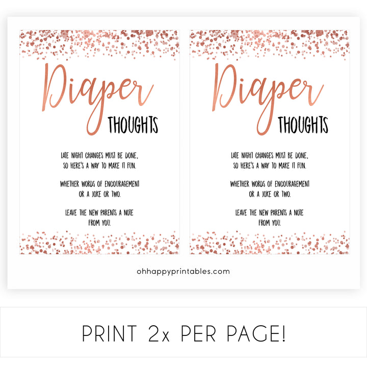 Rose gold diaper thoughts baby shower games, fun baby shower games, popular baby shower games, printable baby shower games, diaper games