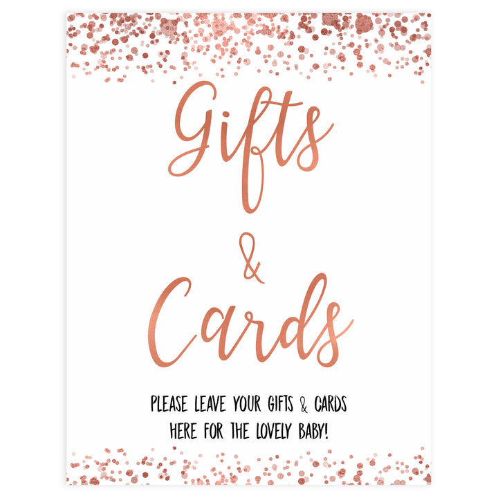 gifts and cards baby table signs, gifts cards sign, Rose gold baby decor, printable baby table signs, printable baby decor, rose gold table signs, fun baby signs, rose gold fun baby table signs