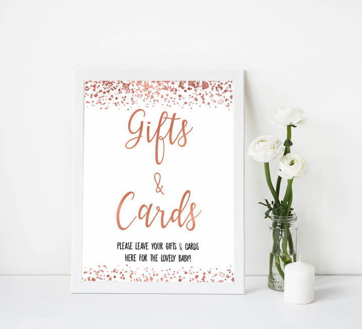 gifts and cards baby table signs, gifts cards sign, Rose gold baby decor, printable baby table signs, printable baby decor, rose gold table signs, fun baby signs, rose gold fun baby table signs