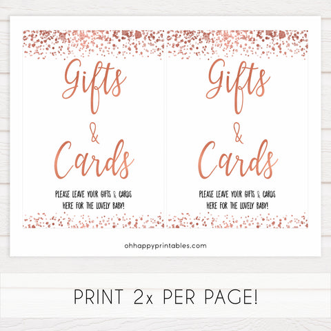 gifts and cards baby table signs, gifts cards sign, Rose gold baby decor, printable baby table signs, printable baby decor, rose gold table signs, fun baby signs, rose gold fun baby table signs