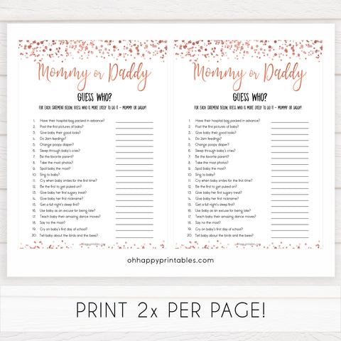 rose gold baby guess who mommy or daddy baby game, printable baby shower games, fun baby games, rose gold baby games, popular baby games