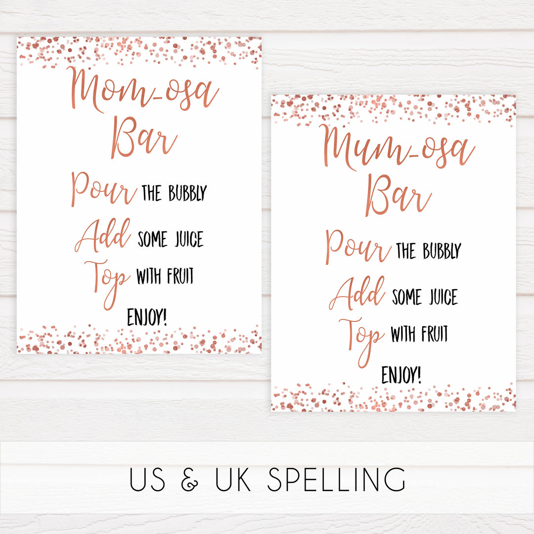 momosa baby table signs, momosa baby signs, Rose gold baby decor, printable baby table signs, printable baby decor, rose gold table signs, fun baby signs, rose gold fun baby table signs