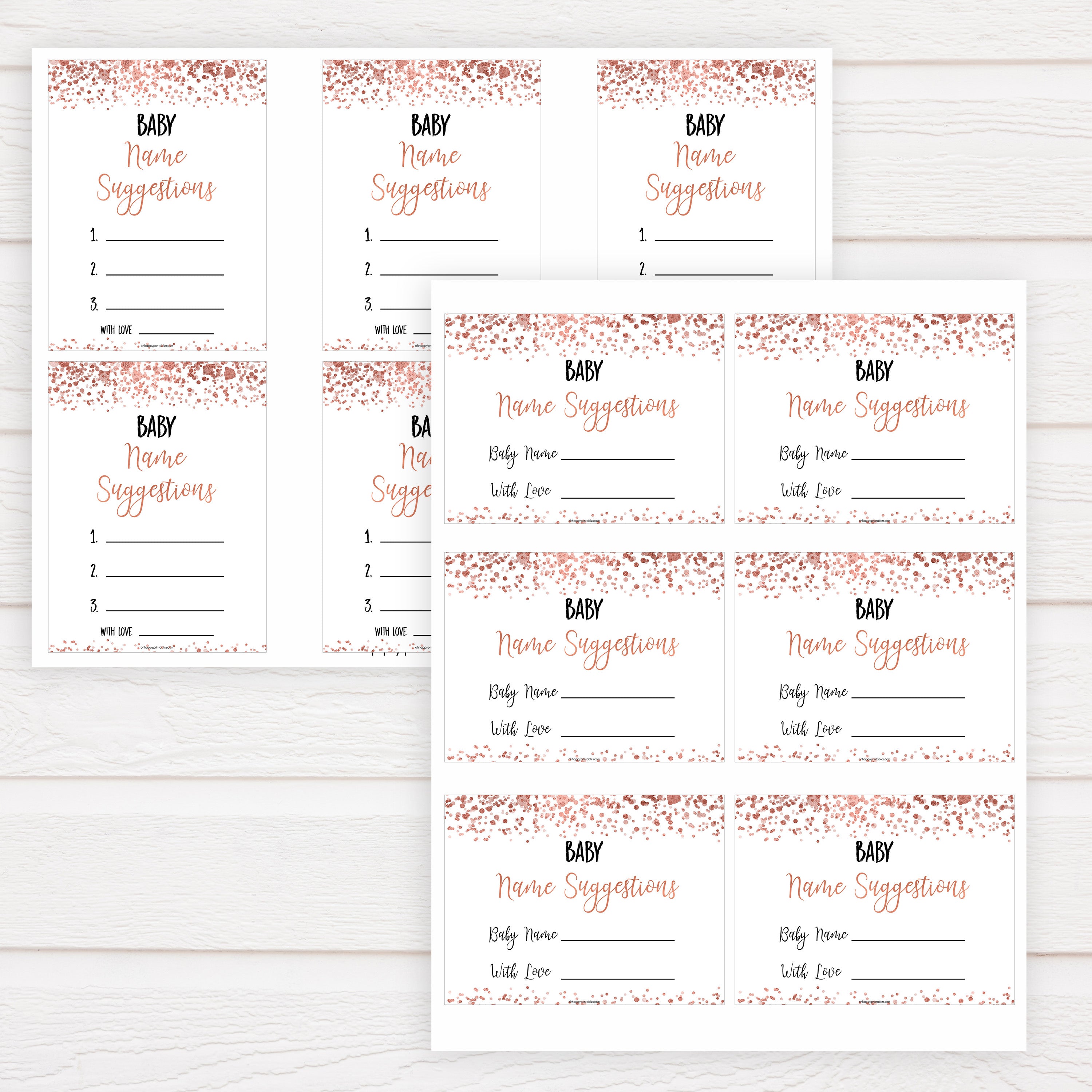 rose gold baby name suggestions, baby name suggestions keepsake, printable baby keepsakes, baby shower games, fun baby shower games