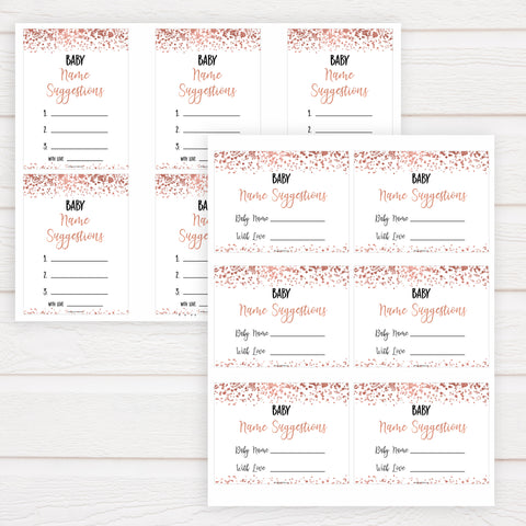 rose gold baby name suggestions, baby name suggestions keepsake, printable baby keepsakes, baby shower games, fun baby shower games