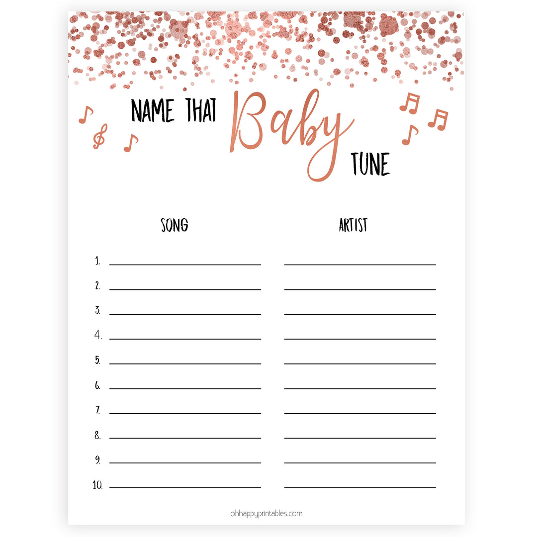 name that baby tune, baby shower games, rose gold baby shower game, popular baby shower game, fun baby shower game