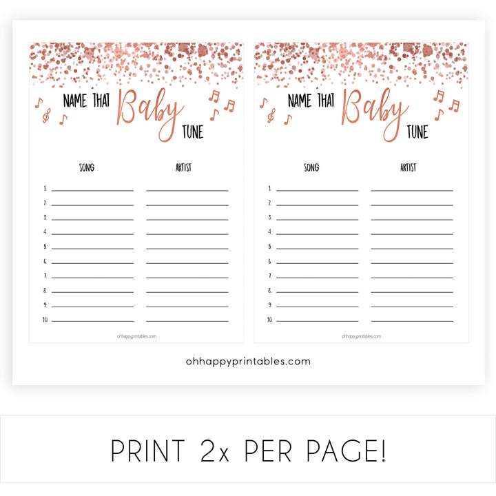 name that baby tune, baby shower games, rose gold baby shower game, popular baby shower game, fun baby shower game