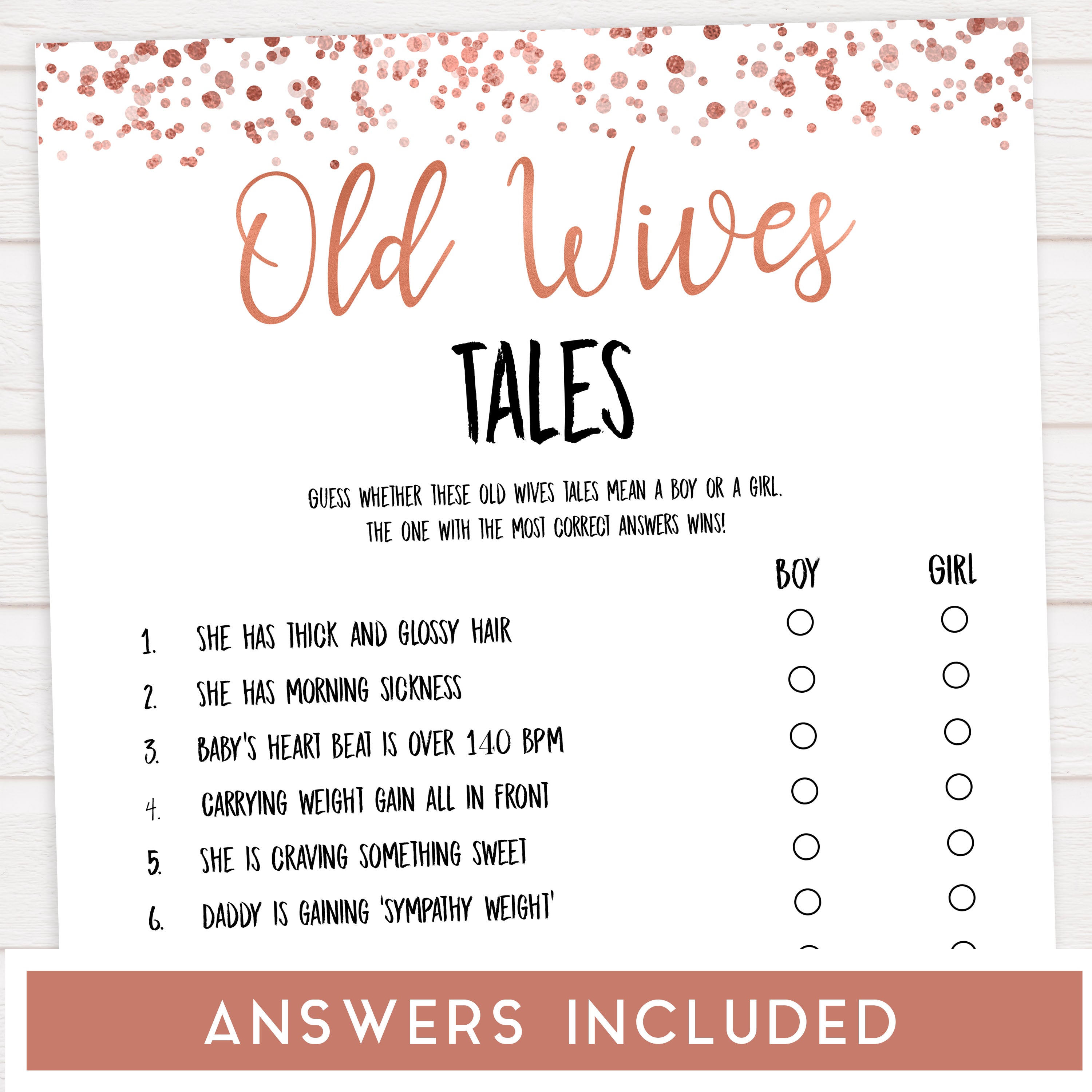 old wives tales, old wives tales game, Printable baby shower games, rose gold fun baby games, baby shower games, fun baby shower ideas, top baby shower ideas, blush baby shower, rose gold baby shower ideas