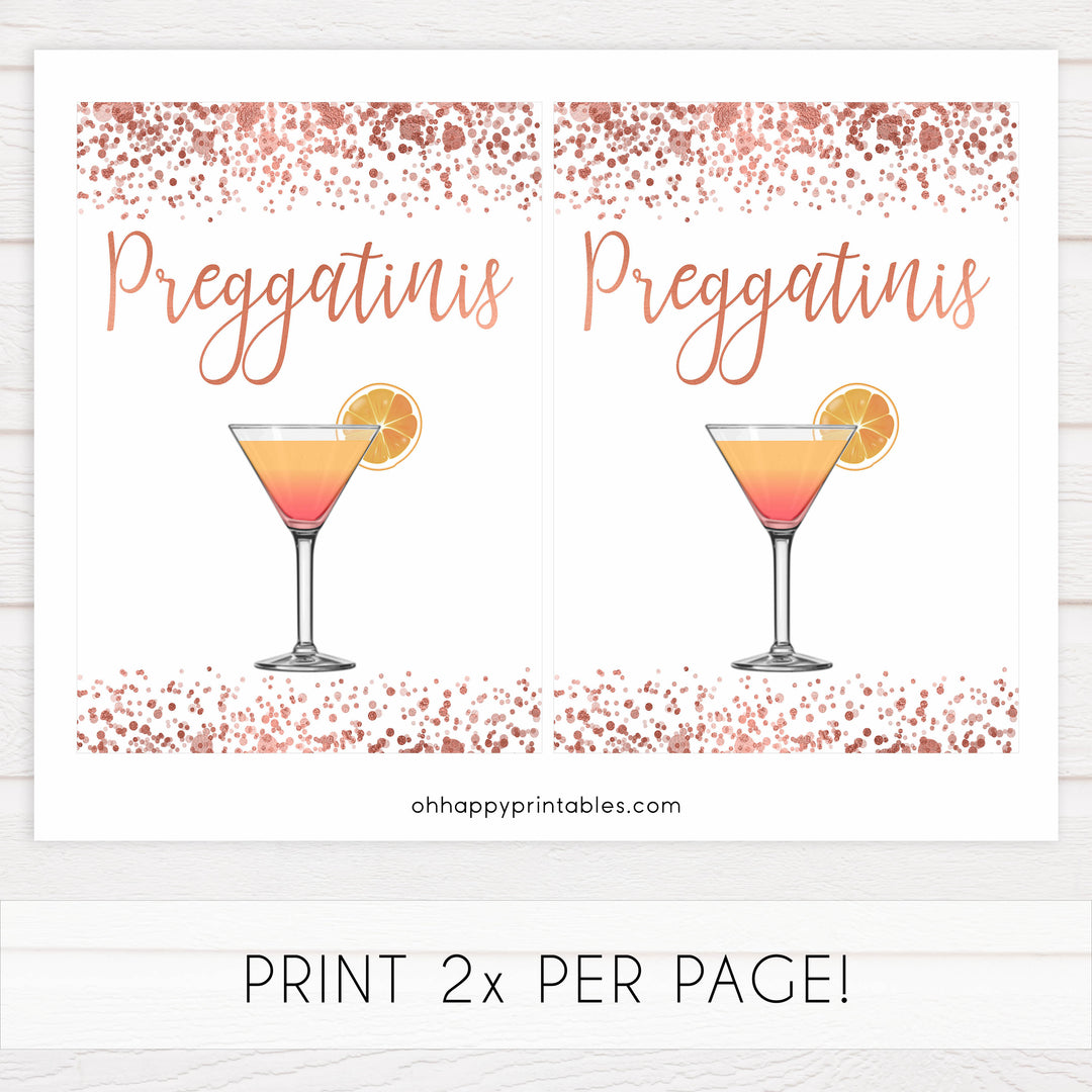 preggatinis baby table signs, Rose gold baby decor, printable baby table signs, printable baby decor, rose gold table signs, fun baby signs, rose gold fun baby table signs