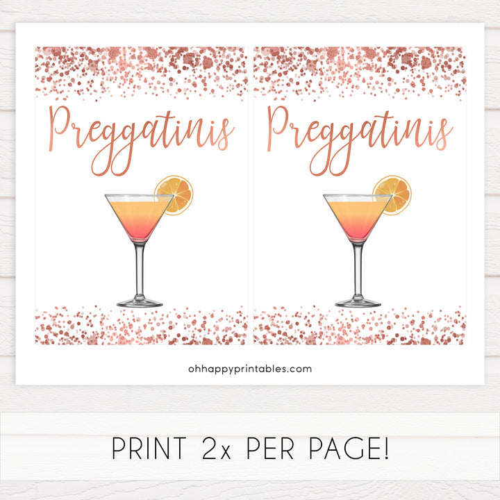 preggatinis baby table signs, Rose gold baby decor, printable baby table signs, printable baby decor, rose gold table signs, fun baby signs, rose gold fun baby table signs