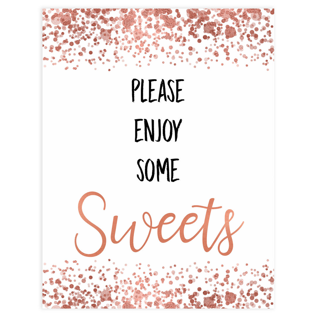 sweets baby table signs, sweets baby signs, Rose gold baby decor, printable baby table signs, printable baby decor, rose gold table signs, fun baby signs, rose gold fun baby table signs