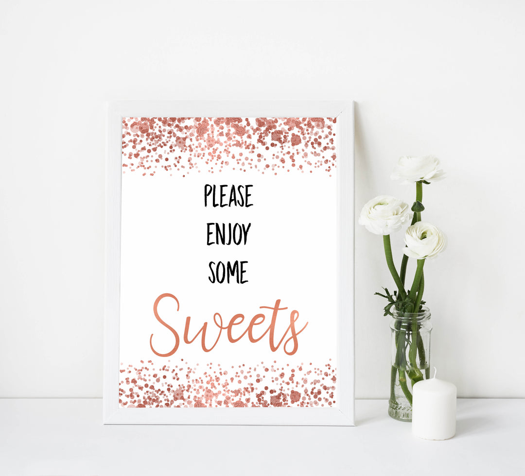 sweets baby table signs, sweets baby signs, Rose gold baby decor, printable baby table signs, printable baby decor, rose gold table signs, fun baby signs, rose gold fun baby table signs
