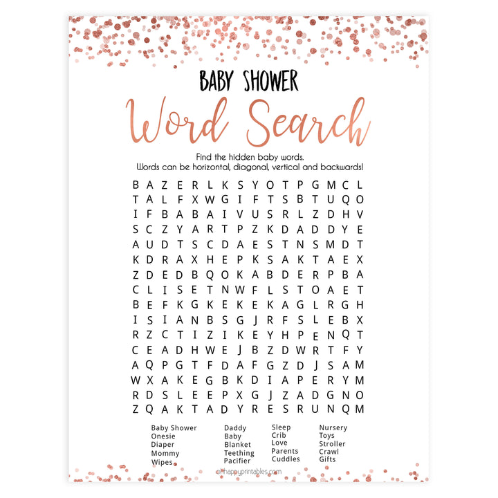 baby word search game, baby word search, Printable baby shower games, rose gold fun baby games, baby shower games, fun baby shower ideas, top baby shower ideas, blush baby shower, rose gold baby shower ideas