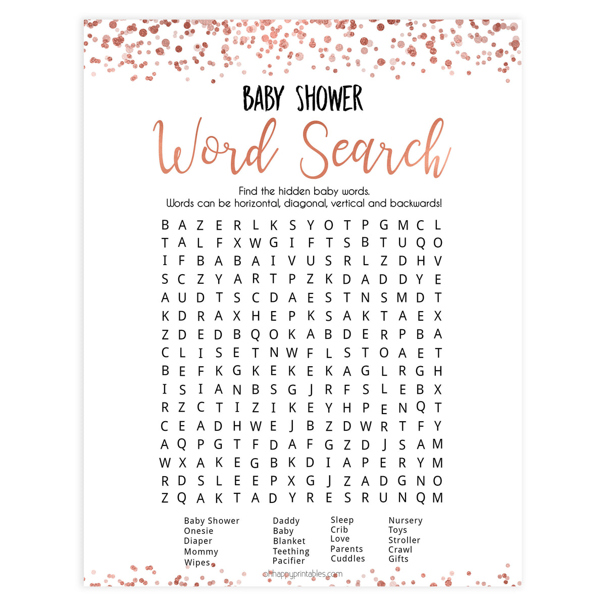 Baby shower puzzles word searches 2025