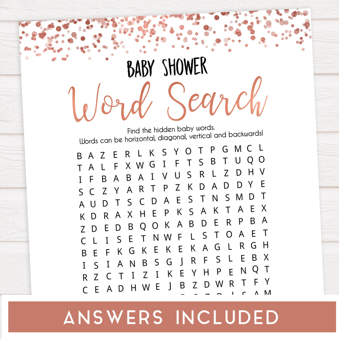 baby word search game, baby word search, Printable baby shower games, rose gold fun baby games, baby shower games, fun baby shower ideas, top baby shower ideas, blush baby shower, rose gold baby shower ideas
