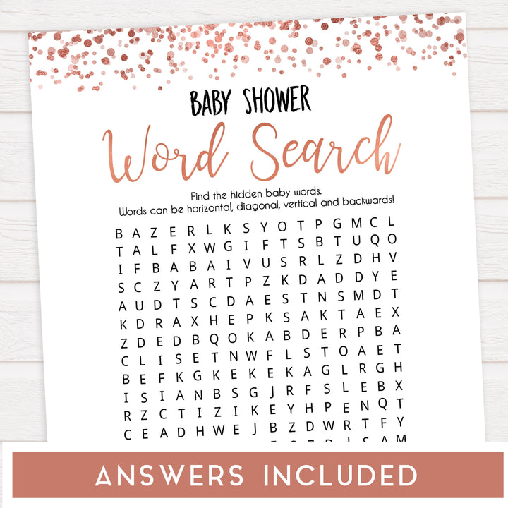 baby word search game, baby word search, Printable baby shower games, rose gold fun baby games, baby shower games, fun baby shower ideas, top baby shower ideas, blush baby shower, rose gold baby shower ideas