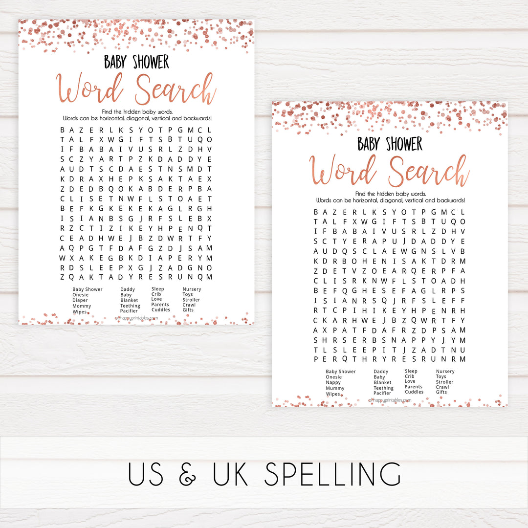 baby word search game, baby word search, Printable baby shower games, rose gold fun baby games, baby shower games, fun baby shower ideas, top baby shower ideas, blush baby shower, rose gold baby shower ideas