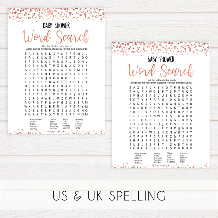baby word search game, baby word search, Printable baby shower games, rose gold fun baby games, baby shower games, fun baby shower ideas, top baby shower ideas, blush baby shower, rose gold baby shower ideas