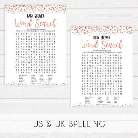 baby word search game, baby word search, Printable baby shower games, rose gold fun baby games, baby shower games, fun baby shower ideas, top baby shower ideas, blush baby shower, rose gold baby shower ideas