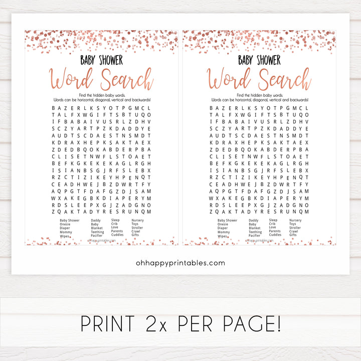 baby word search game, baby word search, Printable baby shower games, rose gold fun baby games, baby shower games, fun baby shower ideas, top baby shower ideas, blush baby shower, rose gold baby shower ideas
