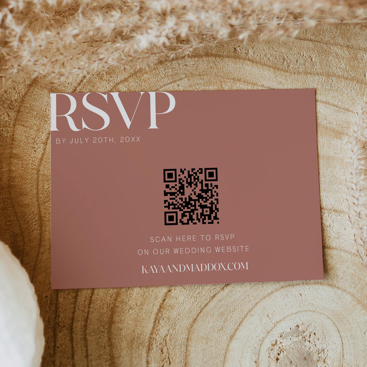 editable QR code RSVP card, printable QR code RSVP card,  cdusty rose wedding invitation suite, editable wedding stationery, printable wedding stationery, modern wedding items, wedding save the dates