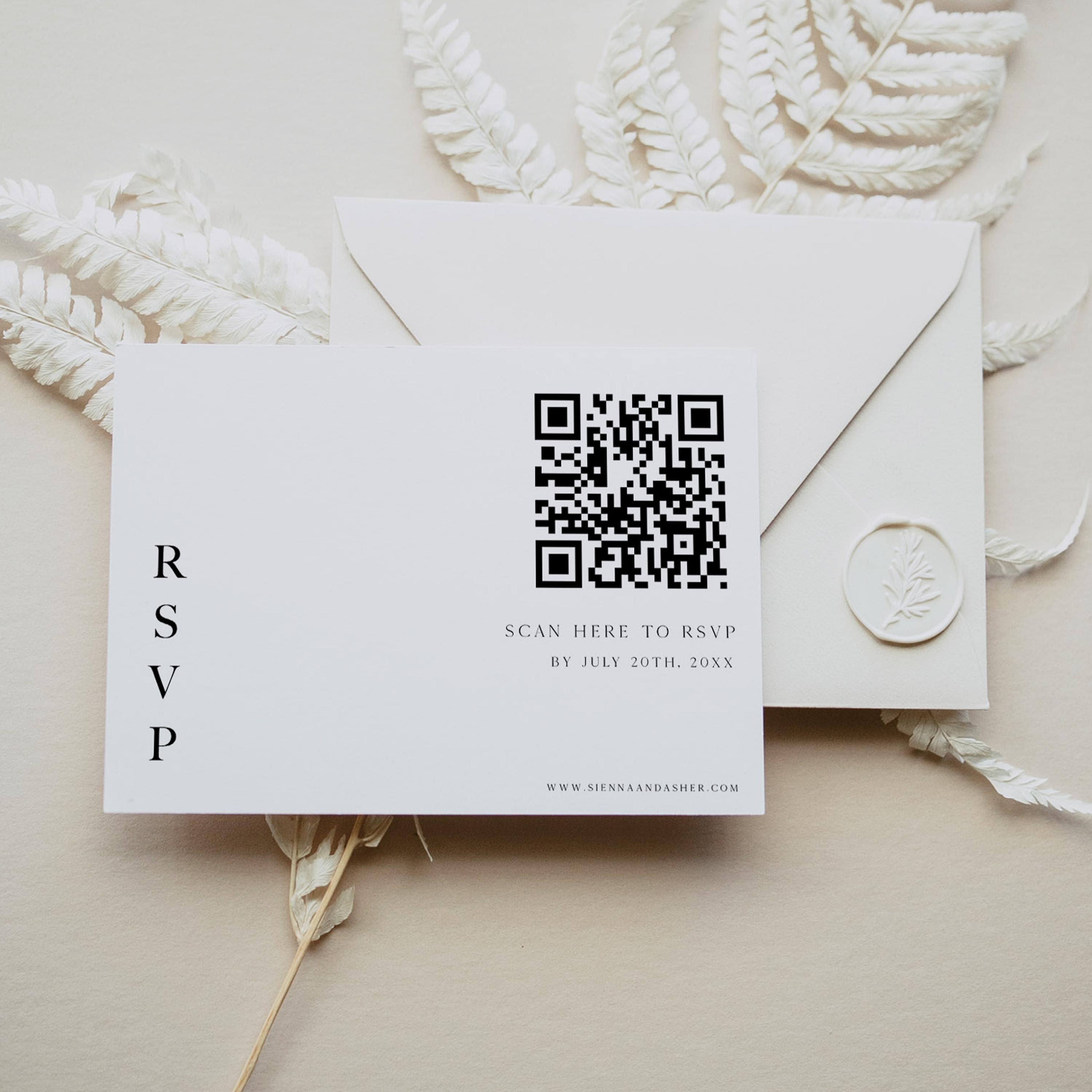 editable QR Code RSVP card, editable wedding invitation suite, editable wedding stationery, printable wedding stationery, modern wedding items, wedding save the dates