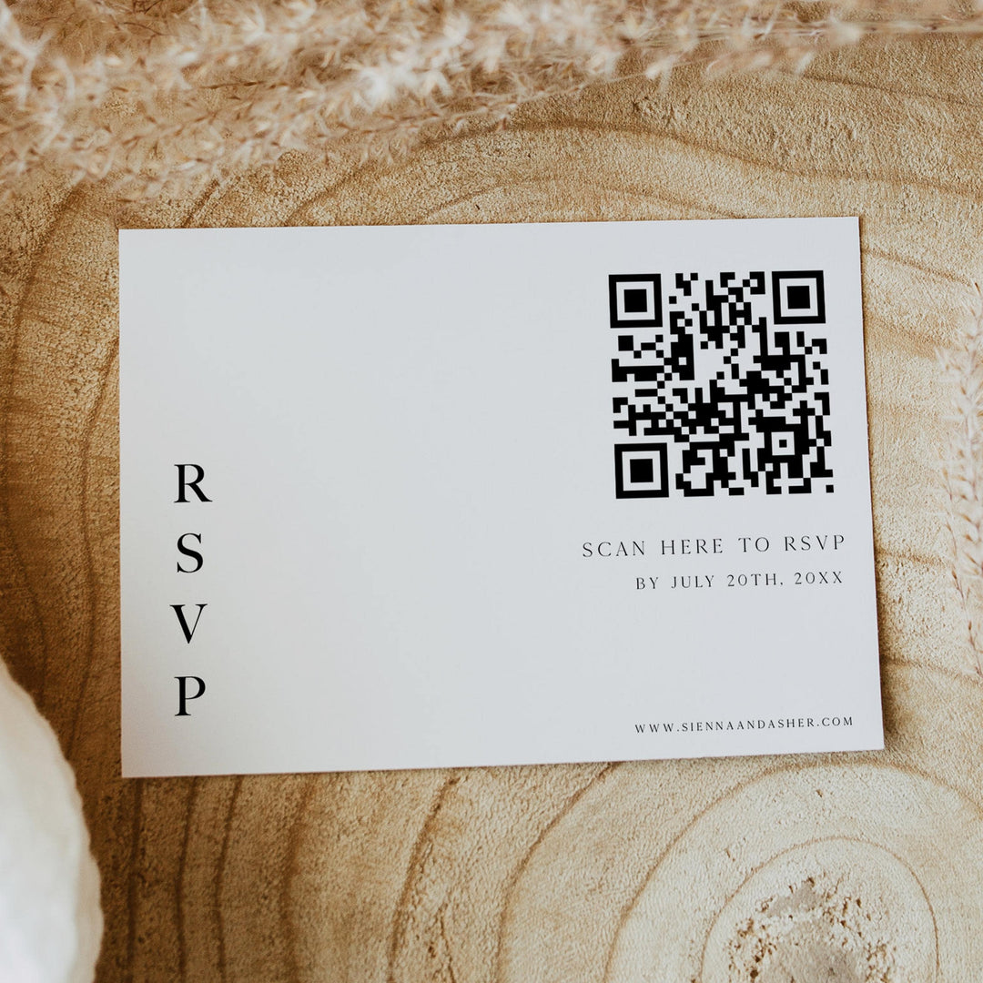 editable QR Code RSVP card, editable wedding invitation suite, editable wedding stationery, printable wedding stationery, modern wedding items, wedding save the dates