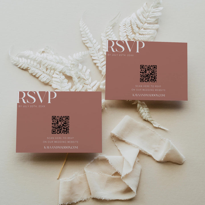 editable QR code RSVP card, printable QR code RSVP card,  cdusty rose wedding invitation suite, editable wedding stationery, printable wedding stationery, modern wedding items, wedding save the dates