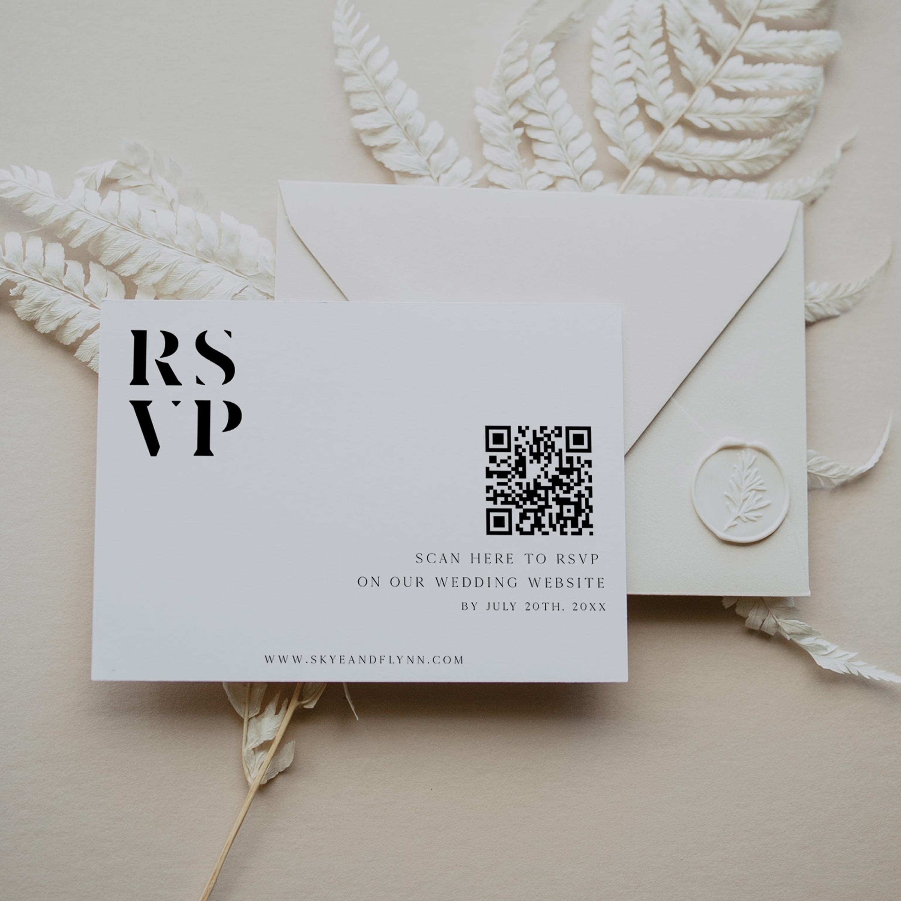 editable QR code RSVP wedding card, printable QR code wedding card, editable wedding invitation suite, editable wedding stationery, printable wedding stationery, modern wedding items, wedding save the dates